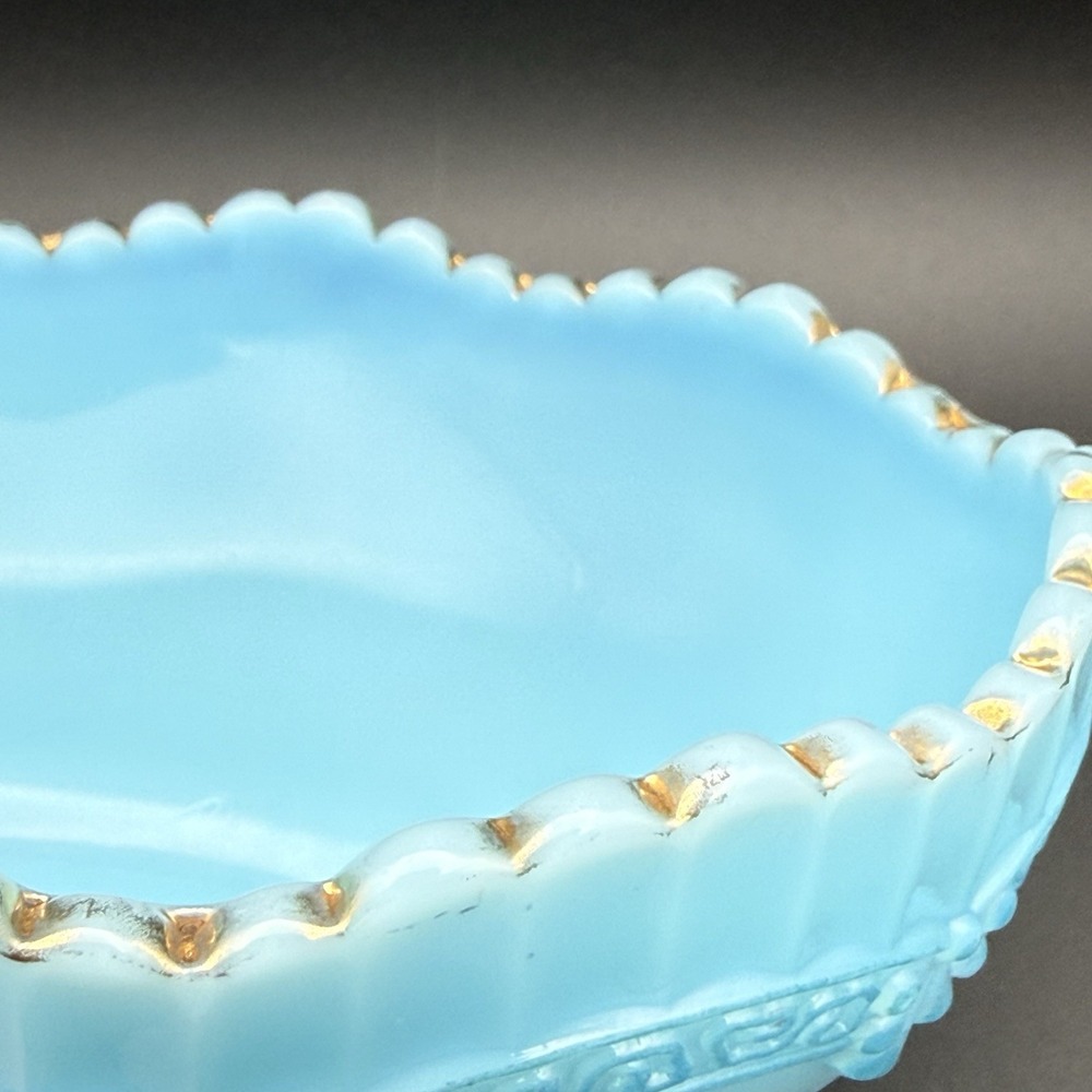 EAPG Northwood Glass Chrysanthemum Sprig Pagoda Blue Custard Compote Berry Bowl - Picture 15 of 16